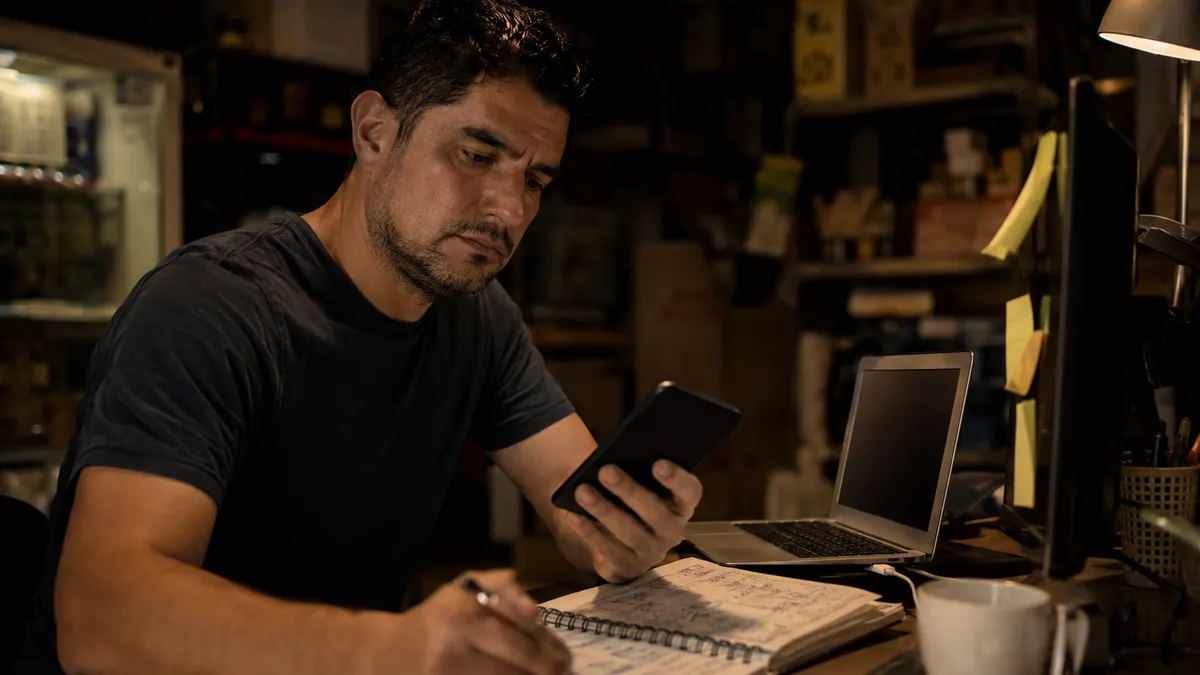 Dueño de negocio viendo cómo su sistema automatizado captura y da seguimiento a clientes solo