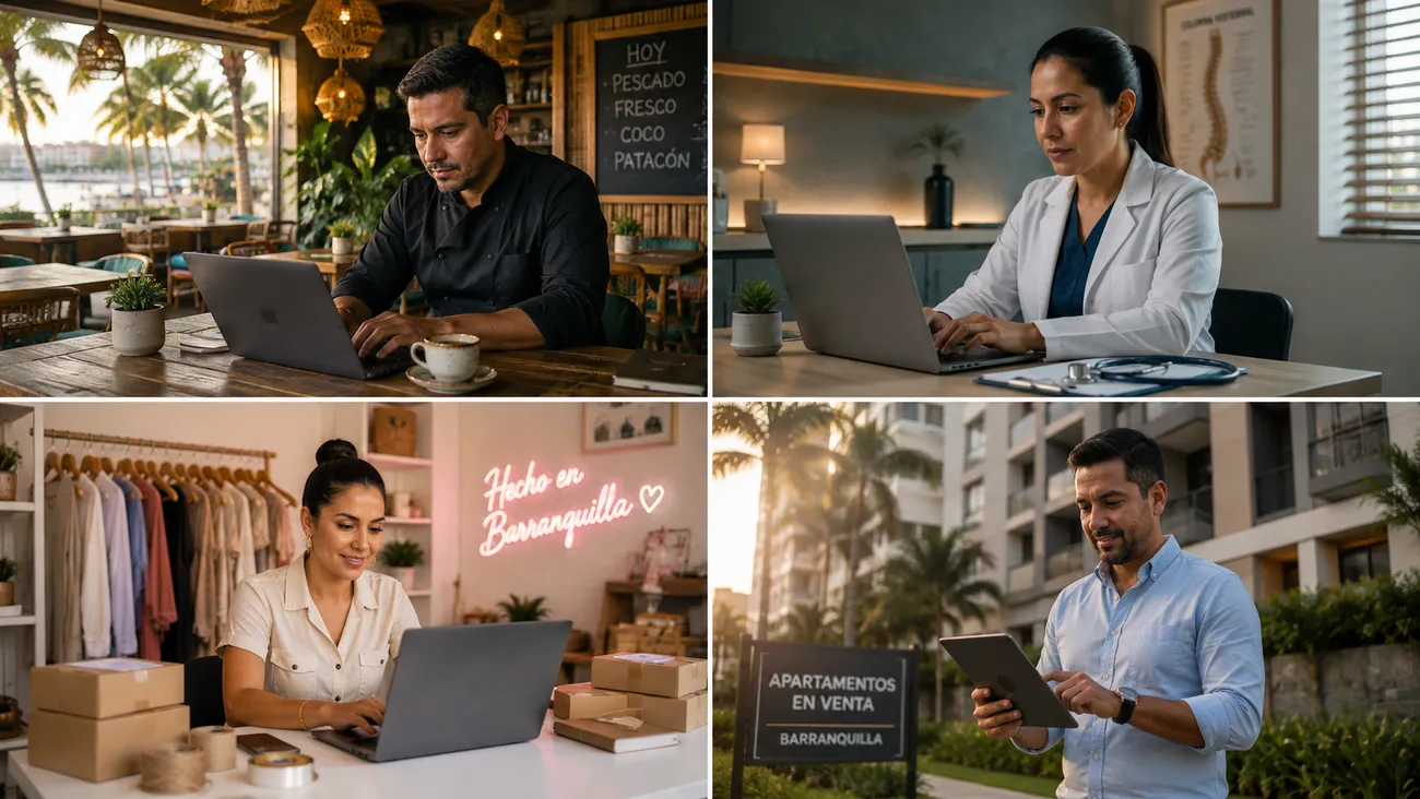 Negocios de servicios de distintos sectores —salud, comercio, gastronomía e inmobiliario— usando herramientas digitales